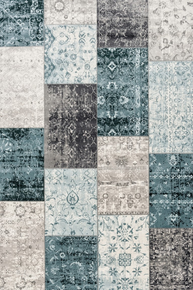Cool Patchwork Vintage vloerkleed 'dark grey blue'