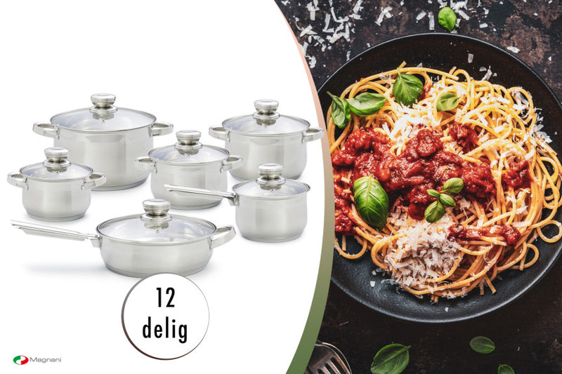 Pannenset RVS 12-delig (6 pannen, 6 deksels)